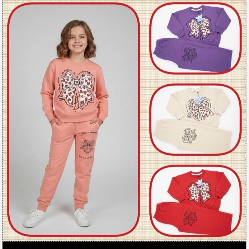 بلوز شلوار دخترانه سوپر پنبه دورس پاپیون