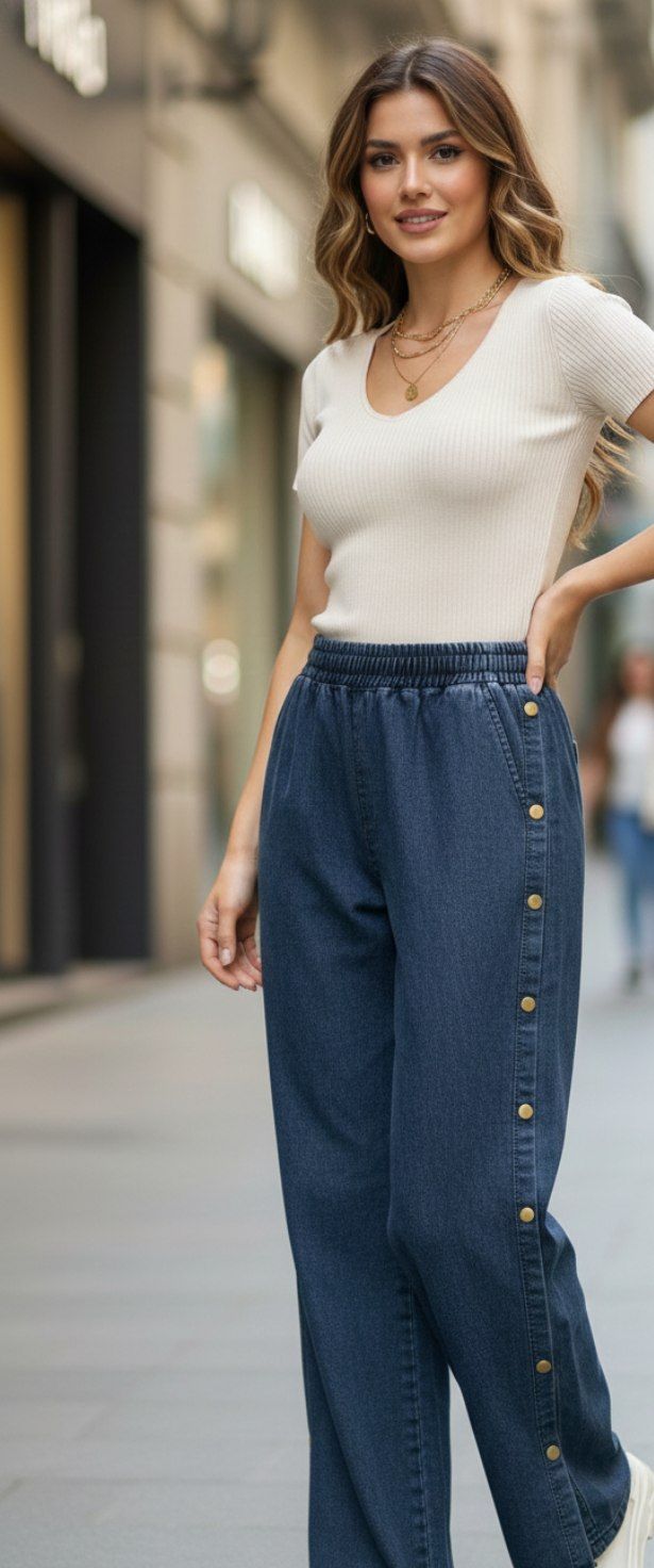 شلوار زنانه بگ بغل دکمه طرح لی