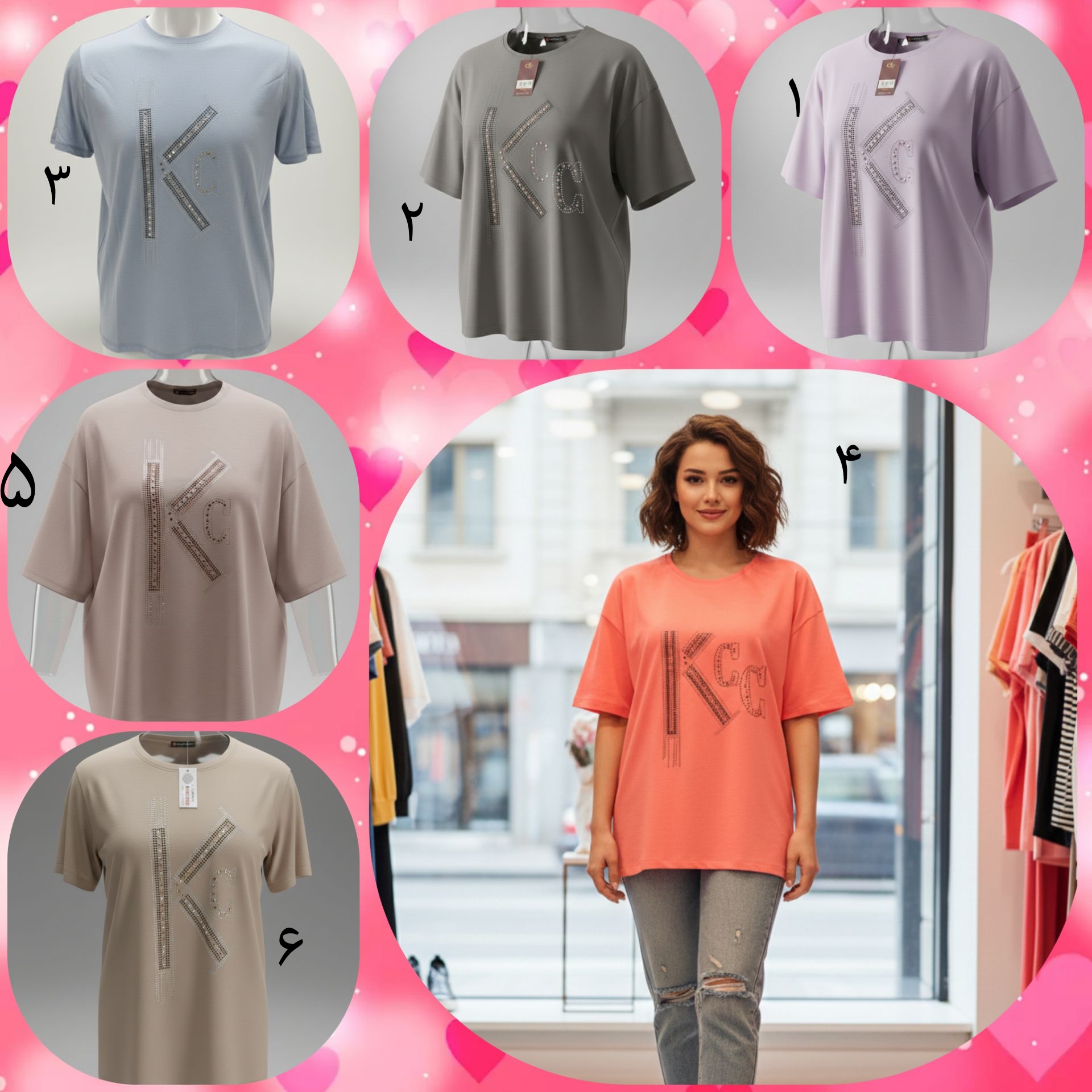 تیشرت زنانه قواره بزرگ نگینی
