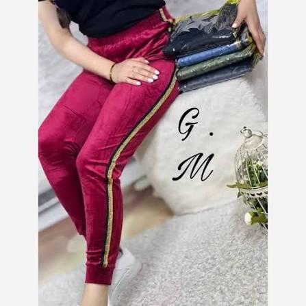 شلوار مخمل زنانه بغل نوار طلاکوب